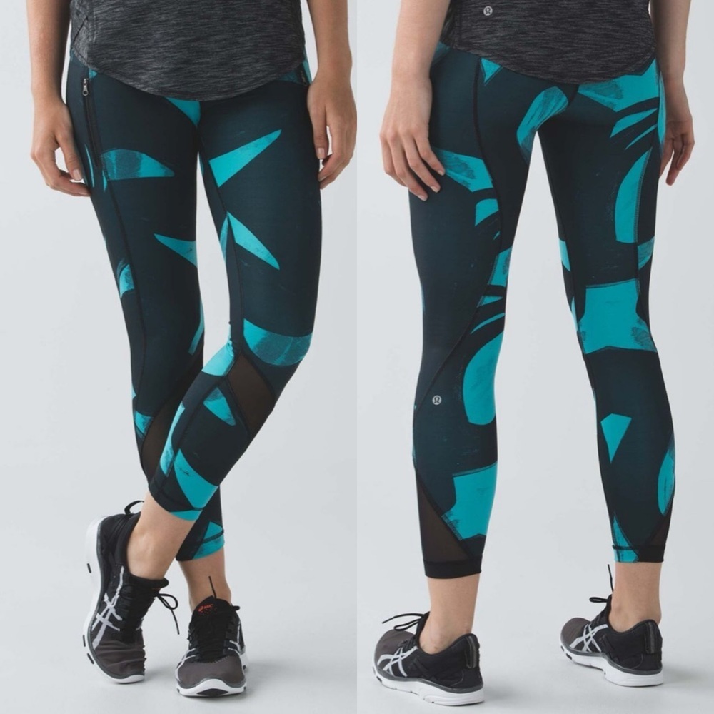 LULULEMON Inspire Tight II Back Spin Stroke Peacock Blue Black / Black